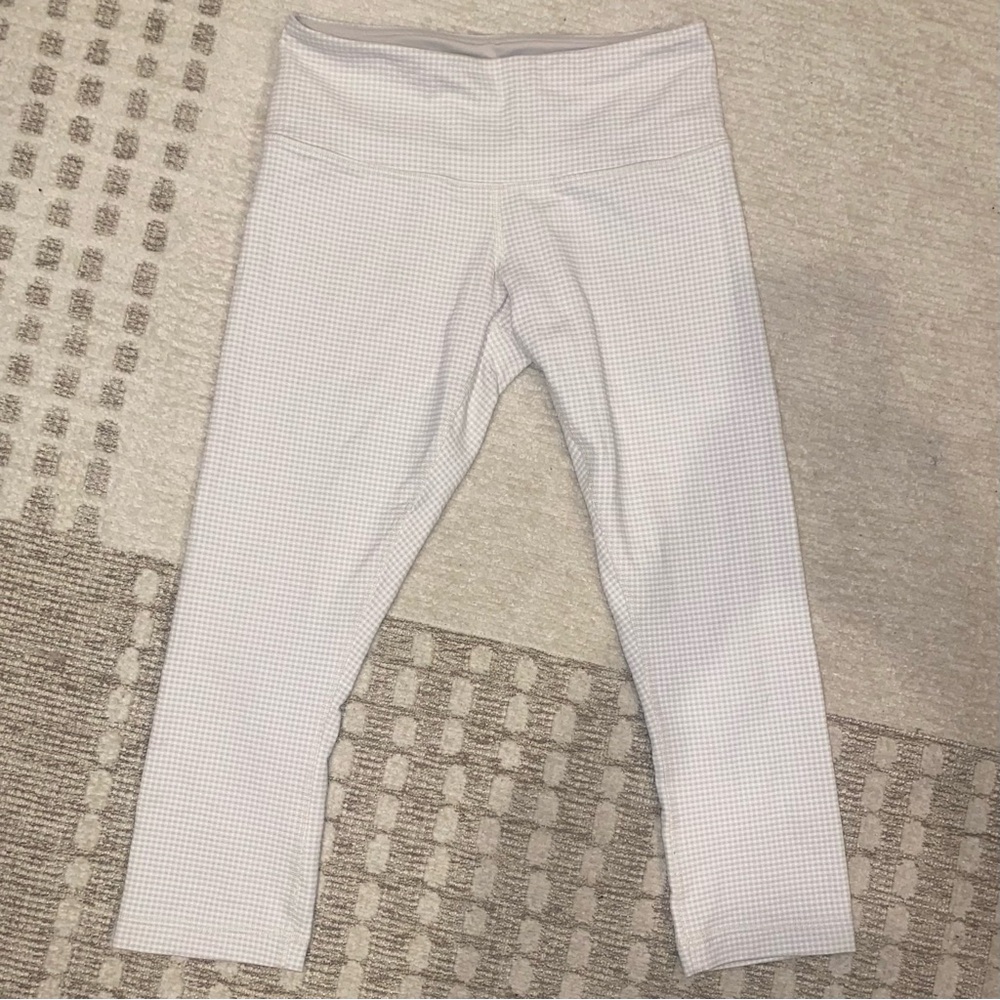 LULULEMON Women's 4 Wunder Under Crop Leggings Mid Rise Gingham Check Ivory